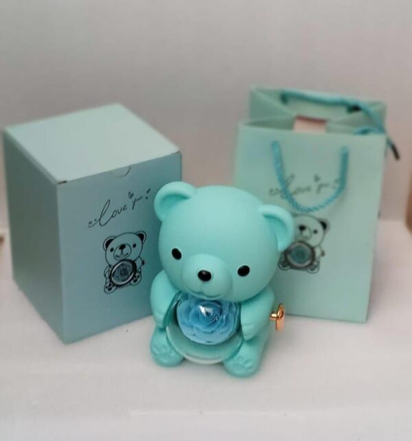 Creative rotating High Quality Romantic Lovely Teddy Bear Eternal Rose Ring Gift Box/Jewelry Box(Available in 4 Colors): - Image 6