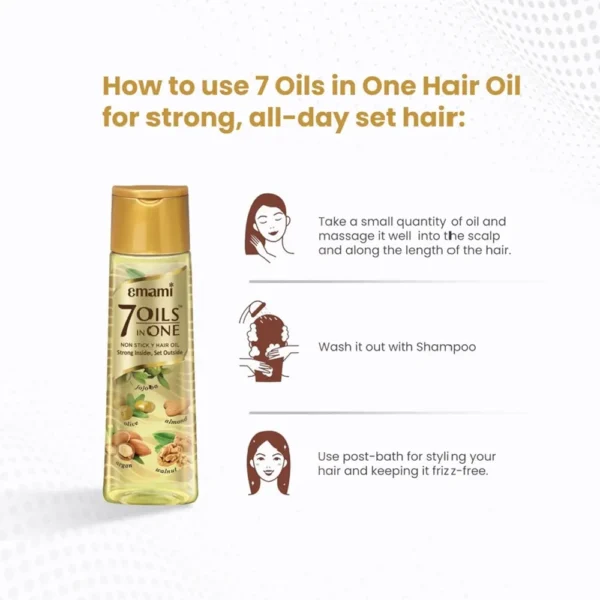 Emami 7 Oils In One Damage Control Hair Oil, with Goodness of Almond Oil, Coconut Oil, Argan Oil and Amla Oil, 200 ml. - Image 4