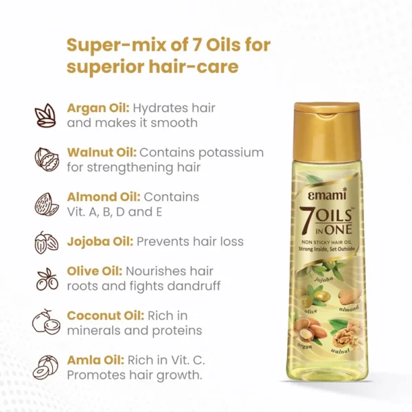 Emami 7 Oils In One Damage Control Hair Oil, with Goodness of Almond Oil, Coconut Oil, Argan Oil and Amla Oil, 200 ml. - Image 5