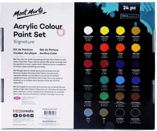 Mont Marte Acrylic Colour Paint Signature Set 36 ml Pack of 24. - Image 2