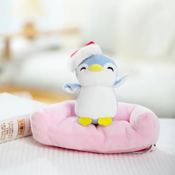 8.7in. Christmas Hat Penguin Couple Couch Plush Toy - Image 3