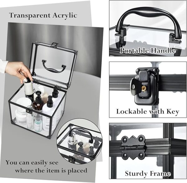 Cosmetic Case, Transparent Make-Up Case, Portable Beauty Case, Display Case, Acrylic Lockable Jewelry Box, Makeup Organizer for Bathroom, Chest of Drawers, Transparent - Image 3