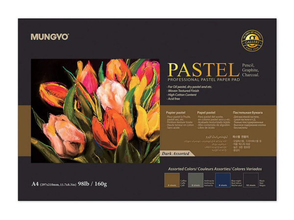 Mungyo Professional Pastel Paper Pad Dark Assorted Size A4.