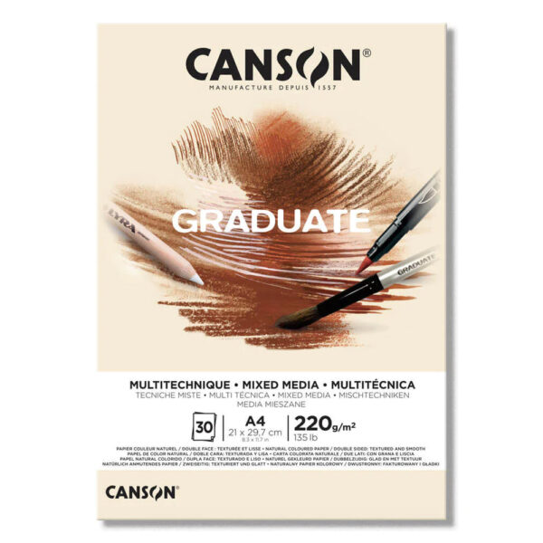 Canson Graduate Mixed Media Pad Yellow Ochre 220 gsm Size A4. - Image 2