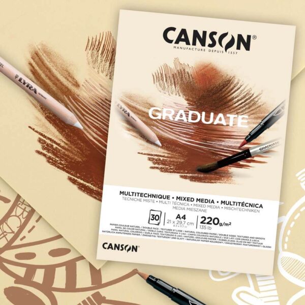 Canson Graduate Mixed Media Pad Yellow Ochre 220 gsm Size A4.