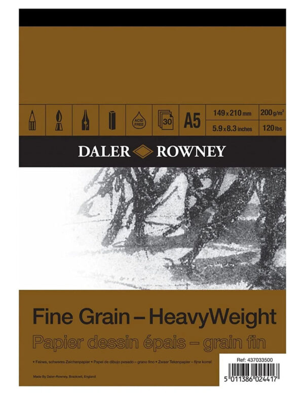 Daler Rowney Fine Grain Heavyweight Sketching & Drawing Pad Size A5.