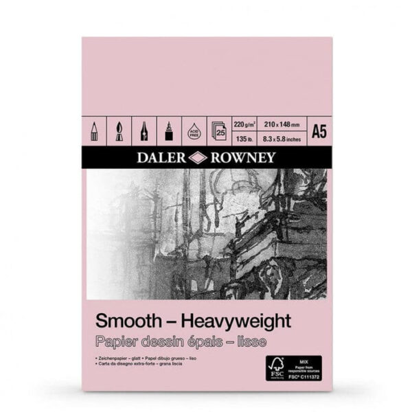 Daler Rowney Smooth Heavyweight Pad 220gsm 25 Sheets Size A5. - Image 2