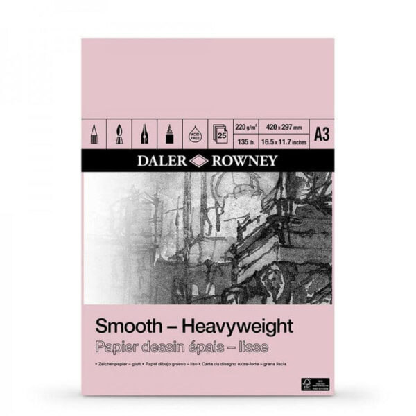 Daler Rowney Smooth Heavyweight Pad 220gsm 25 Sheets Size A3.