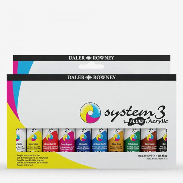 Daler Rowney System 3 Fluid Acrylic Paints 29.5ml Set of 10. - Image 2