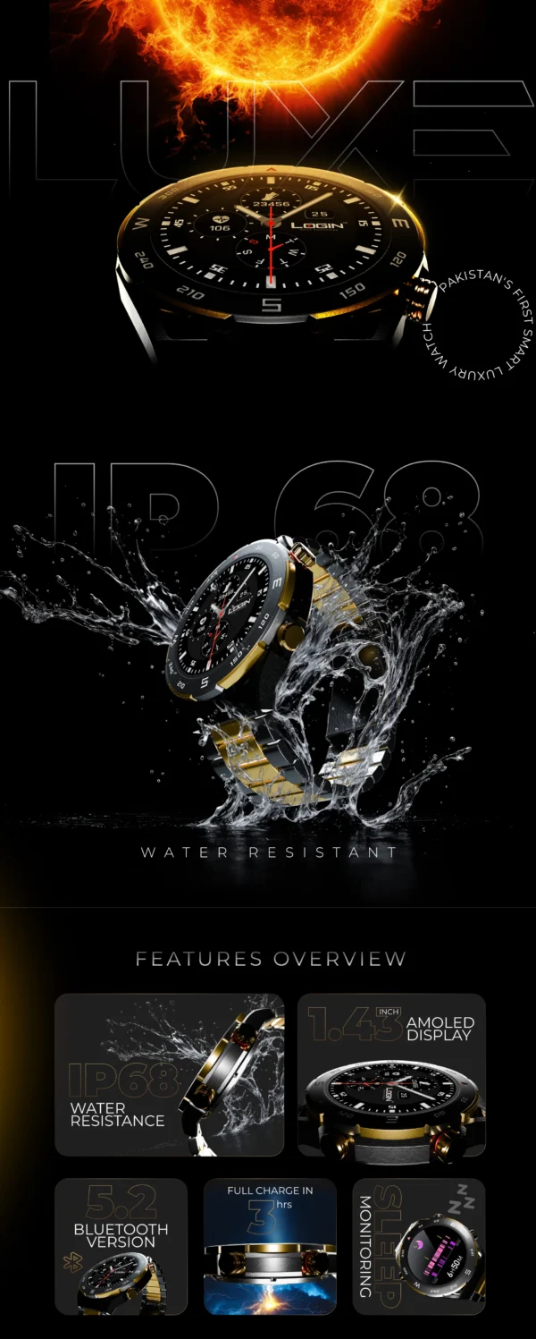 Login LT-W1 LUXE Watch, Color: BLACK - Image 4