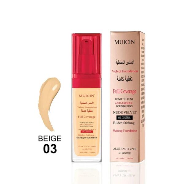 Nude Velvet Full Coverage Foundation – Maximum Smoothness, SPF 15, Shade Sand-03.