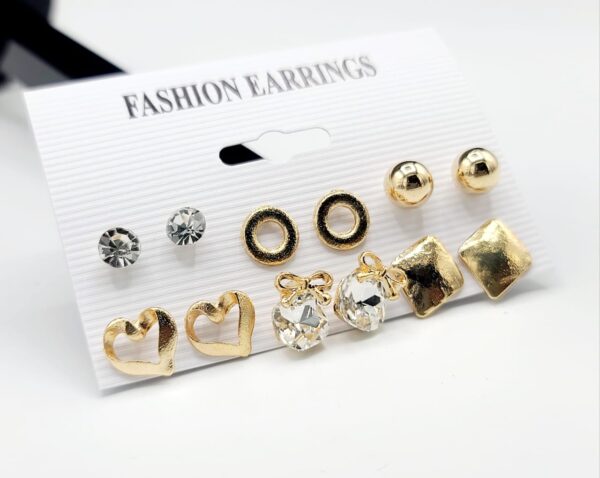 Golden Unique Different Style Studs Earrings Set For Girls & Women - Image 3