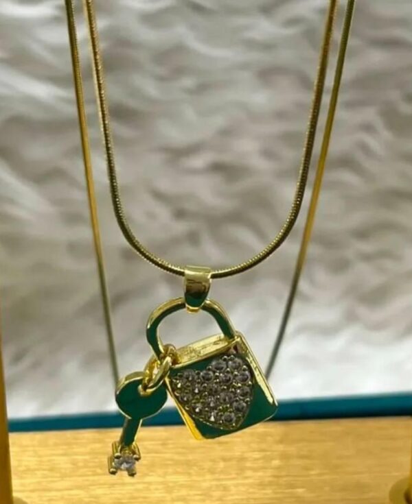 Lock and Key Pendant Necklace Stainless Steel (green)