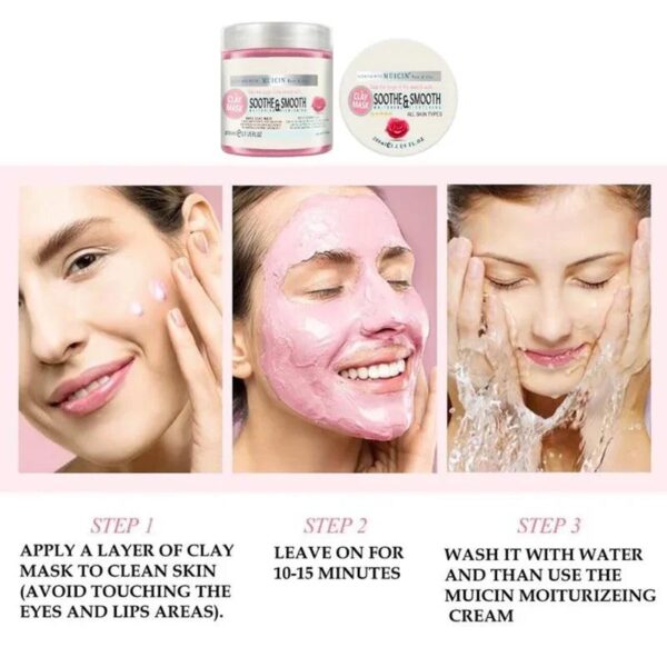 Muicin Soothing Rose Pink Clay Mask - 200ml | Deep Cleanse & Refresh Your Skin. - Image 4