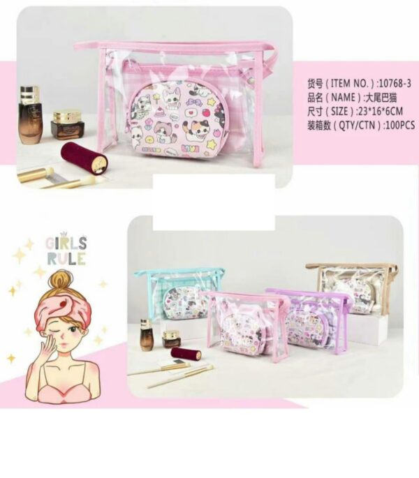 3 in 1 PVC Transparent Cosmetic Bag New Travel Toiletry Bag Set Make-up Organizer Waterproof Makeup Case Canvas Storage Handbag.