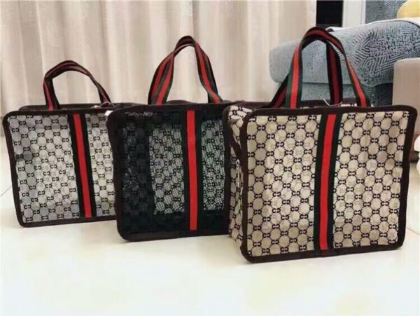 Striped Flocking Hollow Mesh Gauze Cosmetic Bag Multipurpose Travel Makeup Organizer. - Image 4