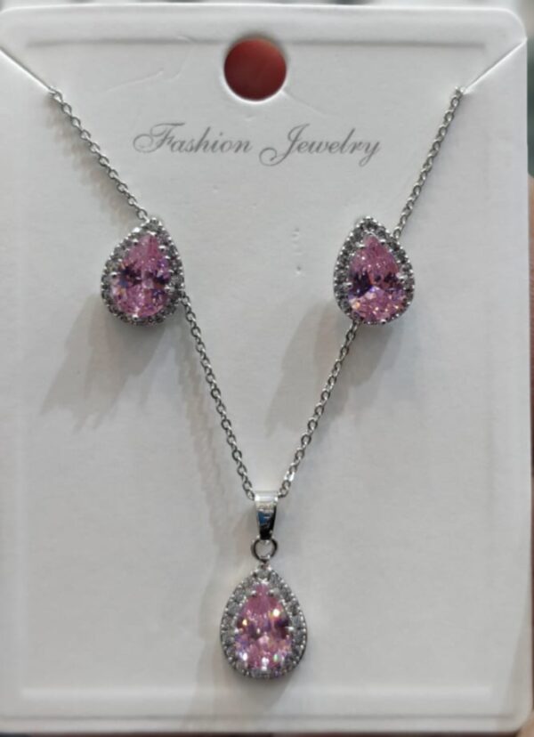 White Gold American Diamond Stones Locket Set Available in Different colours By Unique Fancy Jewellery. - Image 6