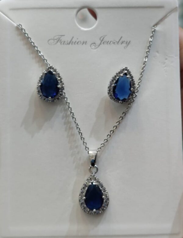 White Gold American Diamond Stones Locket Set Available in Different colours By Unique Fancy Jewellery. - Image 5