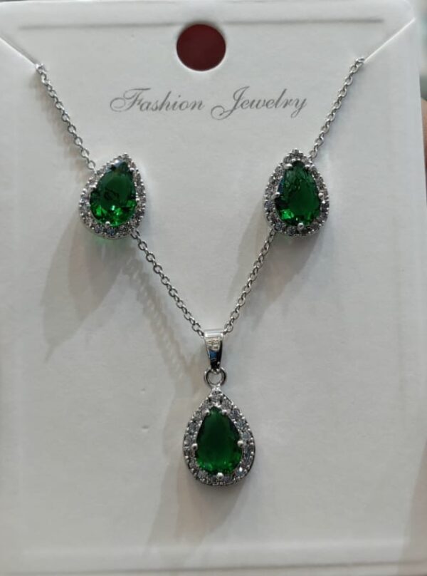 White Gold American Diamond Stones Locket Set Available in Different colours By Unique Fancy Jewellery. - Image 4
