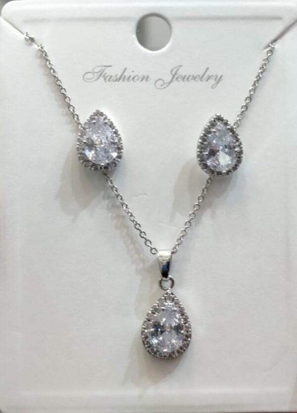 White Gold American Diamond Stones Locket Set Available in Different colours By Unique Fancy Jewellery. - Image 2