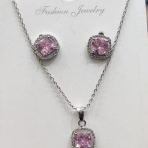 White Gold American Diamond Stones Locket Set Available in Different colours By Unique Fancy Jewellery.