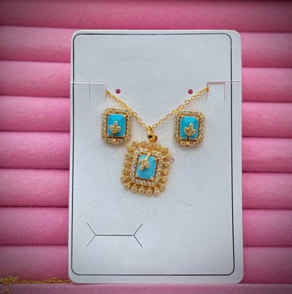 American Diamond Golden Locket Set Available in Different Colors. - Image 7