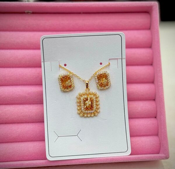 American Diamond Golden Locket Set Available in Different Colors. - Image 4