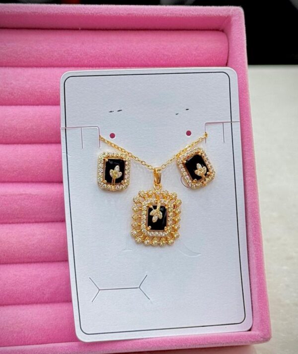 American Diamond Golden Locket Set Available in Different Colors. - Image 3