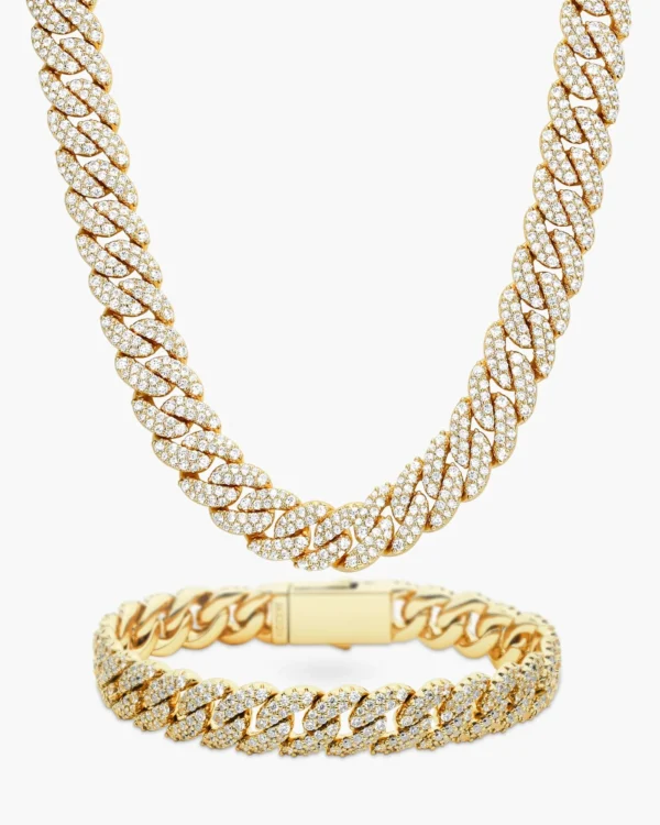 Iced Cubin Chain And Bracelet Set Hip Gold /Silver Color Iced Out Crystal Miami Cuban Chain Necklace And Bracelet Set - Image 2