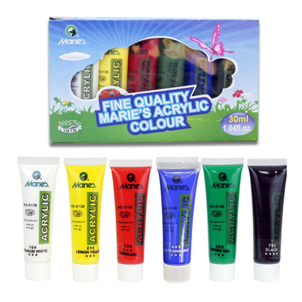 Maries Acrylic Paint 30 ml Pack of 6. - Image 3