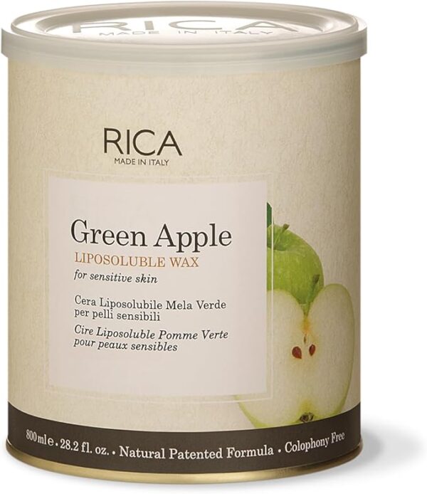 Rica Cosmetics Green Apple Liposoluble Wax, For Sensitive Skin, Delicate Depilation, Natural Formula, Colophony Free, Body Wax, 800 ML.