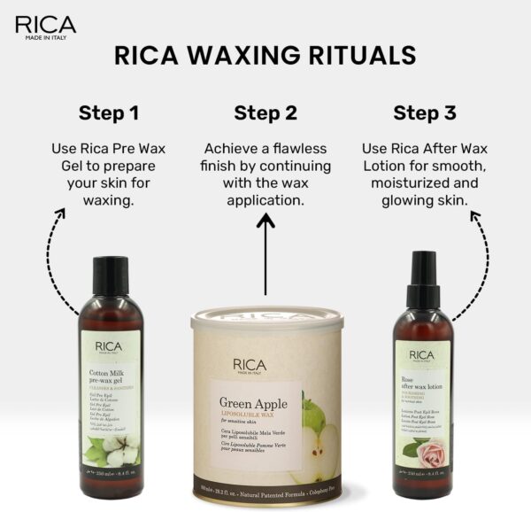 Rica Cosmetics Green Apple Liposoluble Wax, For Sensitive Skin, Delicate Depilation, Natural Formula, Colophony Free, Body Wax, 800 ML. - Image 4
