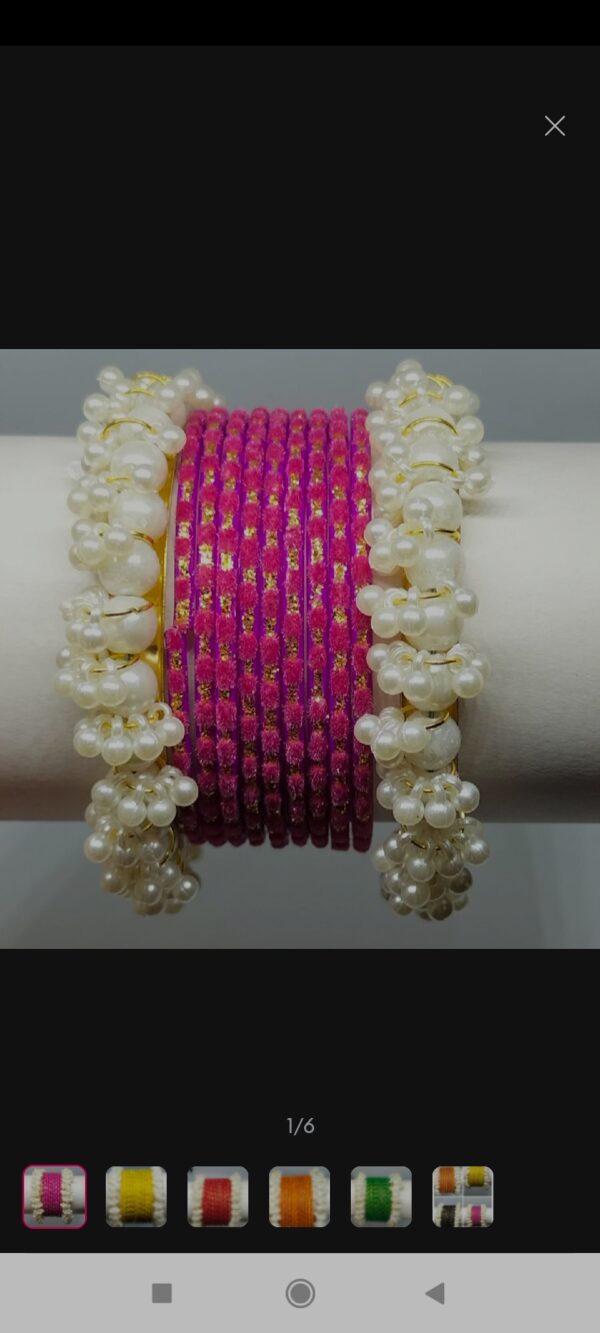 Beautiful Pearl Gajra Kara Set With Silk Bangles Set For Girls  - Image 4