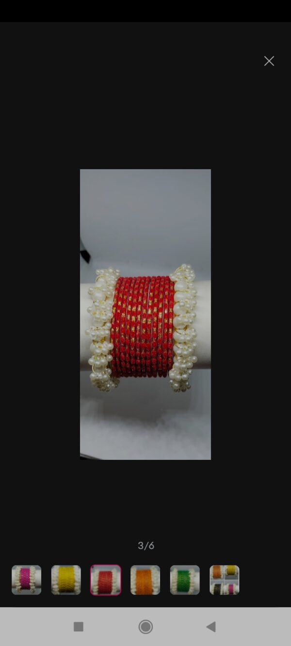 Beautiful Pearl Gajra Kara Set With Silk Bangles Set For Girls  - Image 6