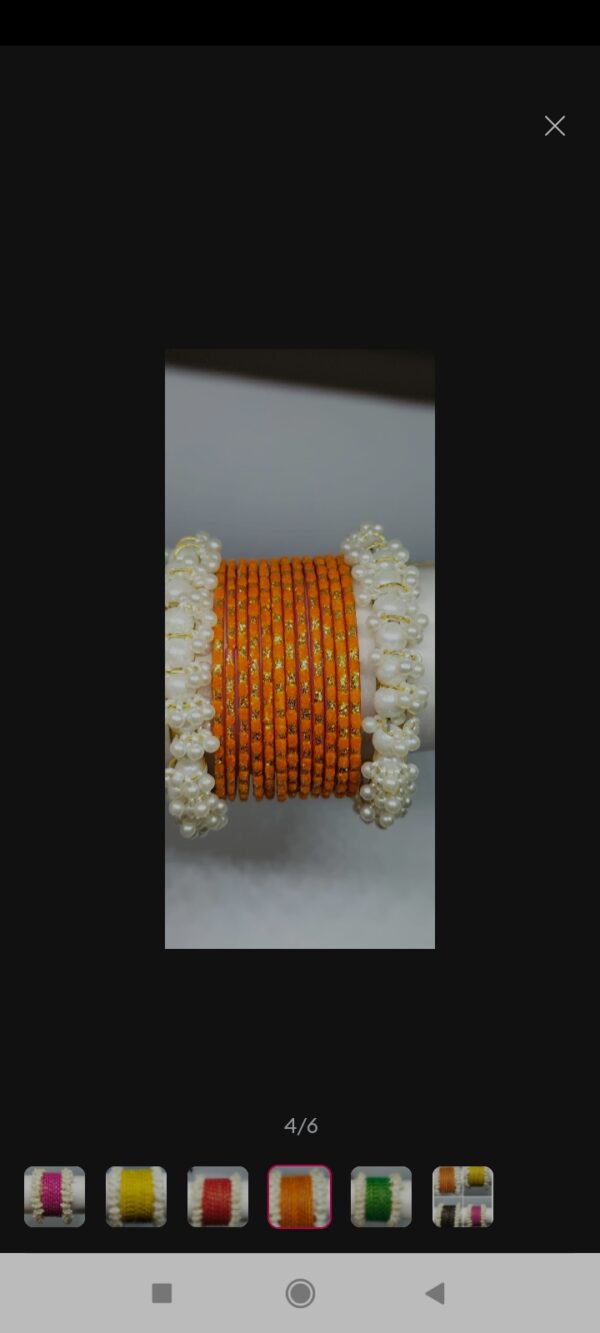 Beautiful Pearl Gajra Kara Set With Silk Bangles Set For Girls  - Image 3