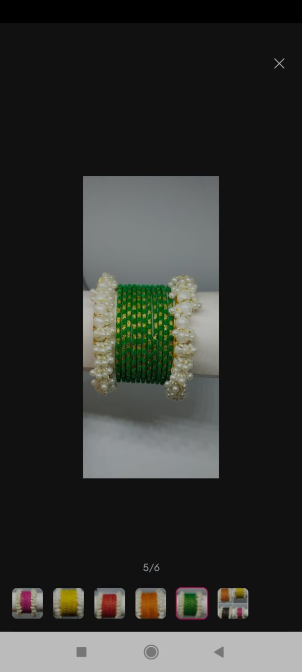 Beautiful Pearl Gajra Kara Set With Silk Bangles Set For Girls  - Image 2