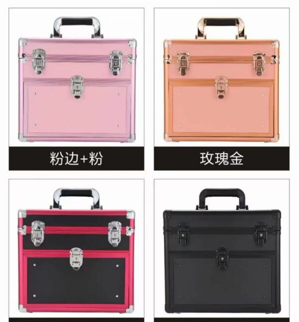 Portable Aluminum Makeup Case Beauty Vanity Case With Mirror Professional Nail Travel Organizer Box With Trays Inside(Available in Various Colors): - Image 2
