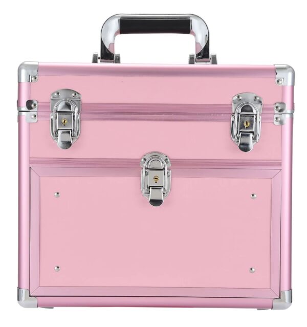 Portable Aluminum Makeup Case Beauty Vanity Case With Mirror Professional Nail Travel Organizer Box With Trays Inside(Available in Various Colors): - Image 5