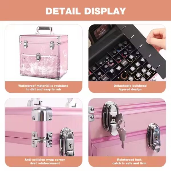 Portable Aluminum Makeup Case Beauty Vanity Case With Mirror Professional Nail Travel Organizer Box With Trays Inside(Available in Various Colors): - Image 7