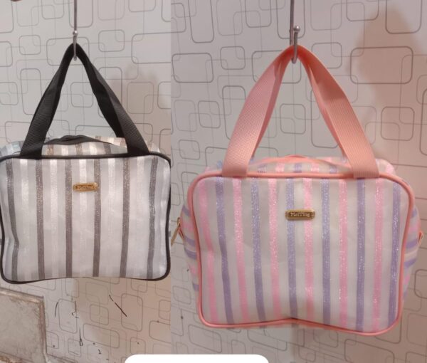 Women's and Girl's Flashy Striped Stylish Pouches for Makeup Accessories; Cosmetic; Toiletry Bag; Travel Kits; Vanity Bag