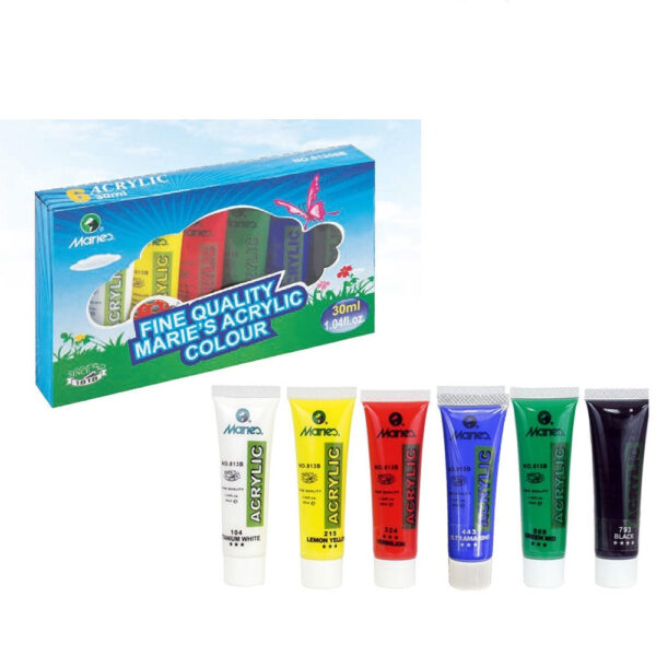 Maries Acrylic Paint 30 ml Pack of 6. - Image 2