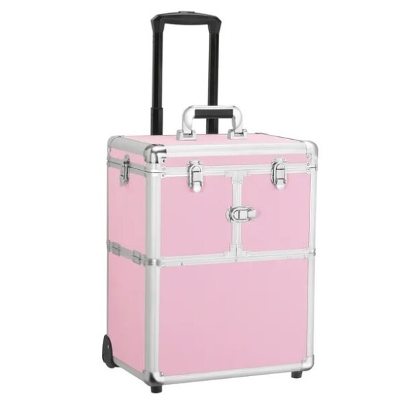 Professional Rolling Train Case Trolley Nails Makeup Beauty Case(Available in Pink and Black) - Image 2