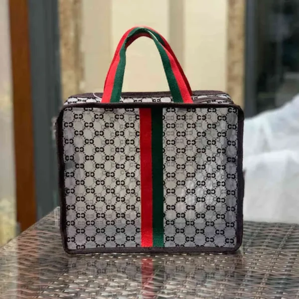 Striped Flocking Hollow Mesh Gauze Cosmetic Bag Multipurpose Travel Makeup Organizer. - Image 2