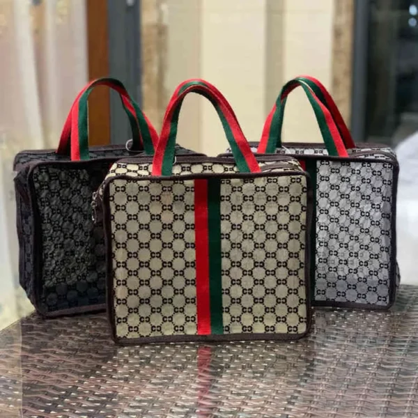 Striped Flocking Hollow Mesh Gauze Cosmetic Bag Multipurpose Travel Makeup Organizer. - Image 3