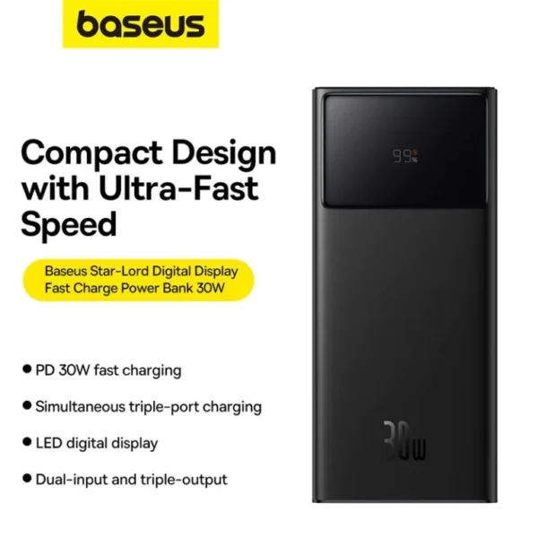 Baseus Star-Lord Digital Display Fast Charging Power Bank 20000mAh 30W Cluster Black - Image 5