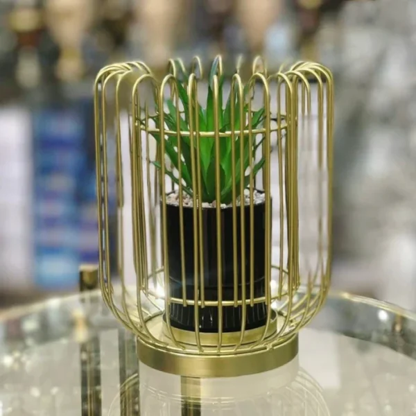 Metal Golden Port Stand with Cactus - Image 4