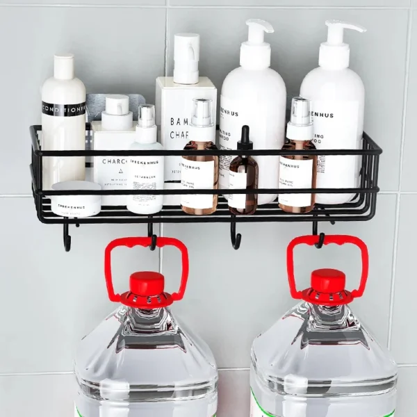 Self-Adhesive Wall Hanging Metal Shelf Storage Rack With Hook (Box Packing): - Image 3