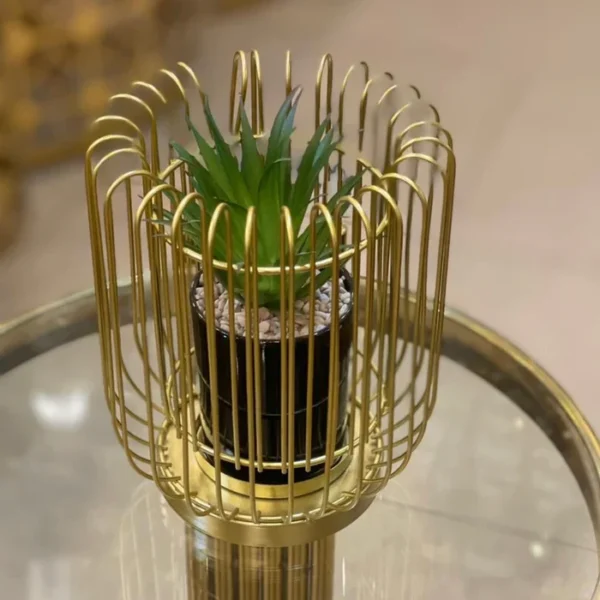 Metal Golden Port Stand with Cactus - Image 5