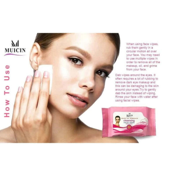 MUICIN Pink Cleansing Facial Wipes - Gentle, Effective Makeup Removal. - Image 3