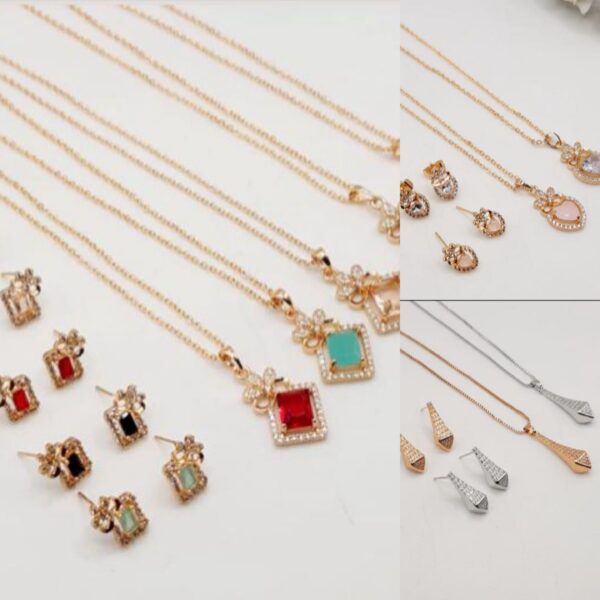 China Gold zircon One Stones Locket Set With Chain